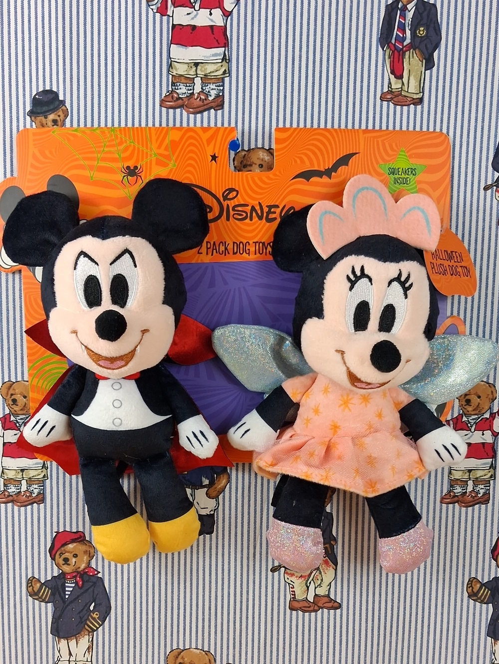 Disney 10"Halloween Mickey & Minnie Mouse 2 Pack Plush Dog Toy Inside Squeakers
